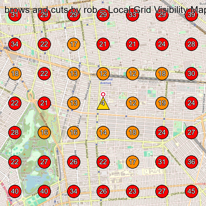 brows and cuts by rob GeoGrid visibility map for Barber Shop in Brooklyn